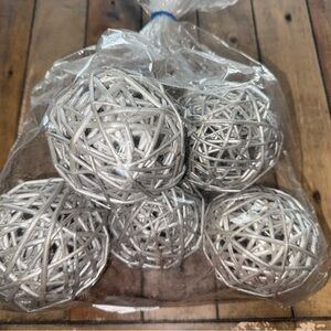 6 -Silver Decorative Grapevine Balls 4”